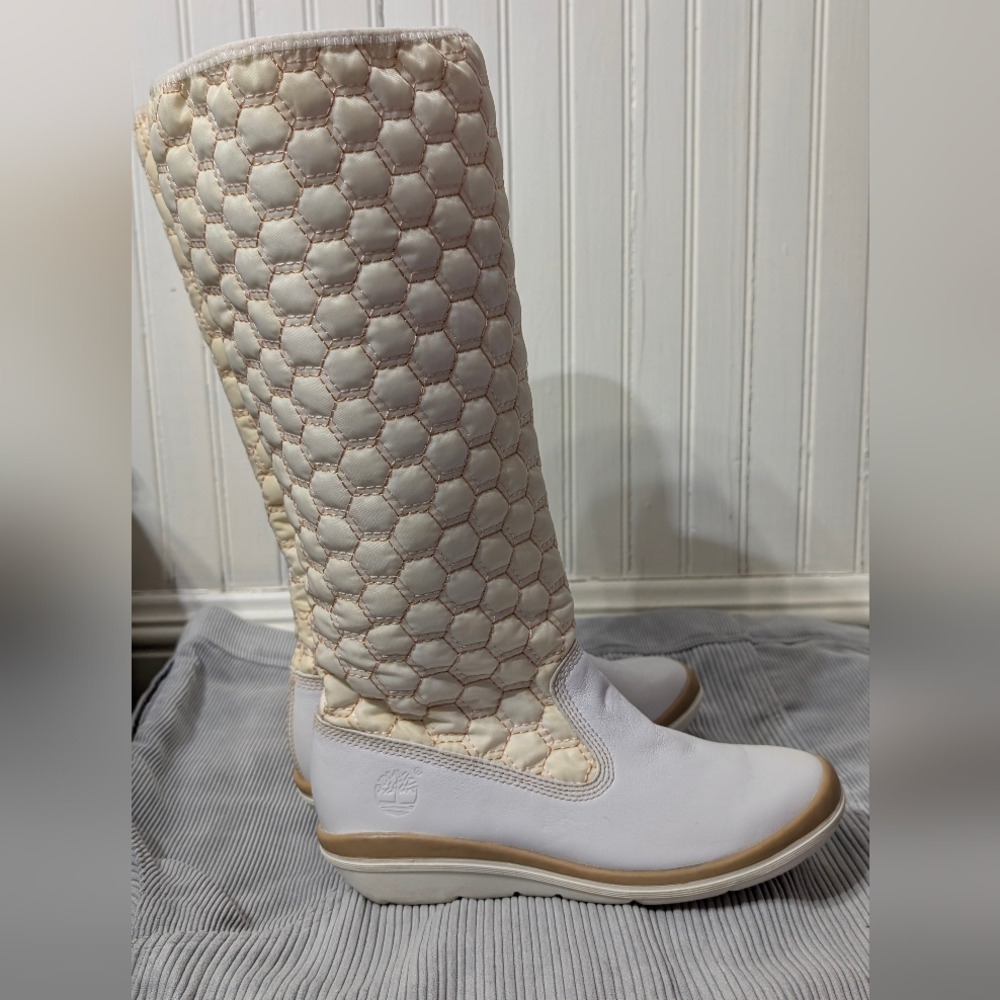 Timberland Kickadillaquilt Size 6 Boots White Leather 14In Vintage - Picture 10 of 14